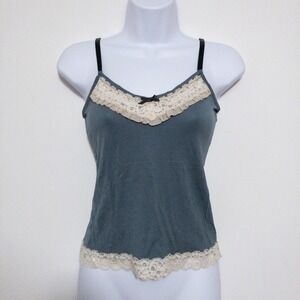 Heritage 1981 Y2K Lace Bow Detail Viscose Cami Tank Top Womens S Blue Layer